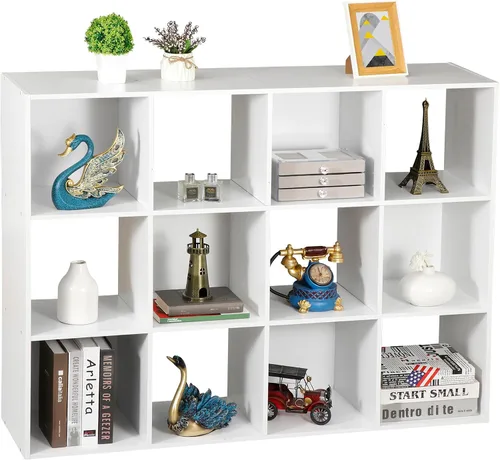SUPER DEAL Estantería Abierta de 12 Compartimentos, Gabinete de Almacenamiento de 47 Pulgadas de Ancho, Estanterías Cúbicas de Madera para Libros,