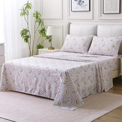 Miniatura 58 de Viviland Juego de sábanas de 3 piezas con estampado botánico de mariposas y flores rosas y moradas, sábanas de microfibra suave y transpirable