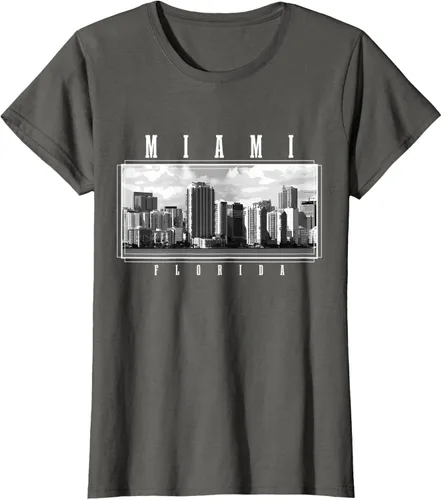 Miniatura 6 de Miami Skyline Florida Pride Vintage Miami Camiseta, Negro