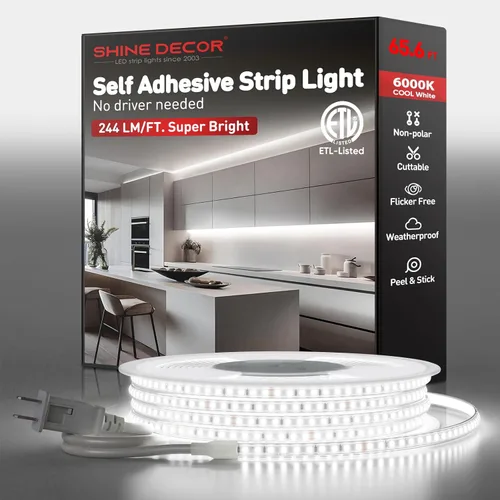 Miniatura 16 de Shine Decor Tira de luz LED súper brillante de 4000LM, Plug & Play de 120V sin controlador, cableado fácil, sin parpadeo, resistente a la intemperie