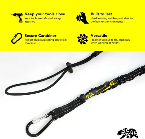 Miniatura 3 de BearTOOLS Cordón para herramientas con mosquetón individual y extremo de bucle ajustable, longitud estándar, límite de peso máximo de 17.6 lbs/17.6