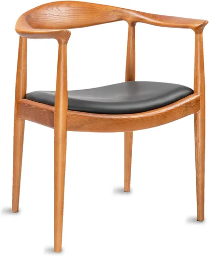 Miniatura 14 de Tomile Hans Wegner Kennedy - Silla moderna de piel sintética con respaldo ancho curvo, marco de madera maciza, diseño de mediados de siglo