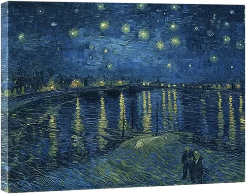 Miniatura 11 de Wieco Art – Noche estrellada sobre el Ródano por Vincent van Gogh pinturas al óleo reproducción, arte moderno Giclee Lienzos lona pared decoración