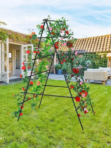 Miniatura 6 de Kalolary - Enrejado de jardín de 6 x 3 pies para plantas trepadoras, enrejado de cultivo de pepino de jardín con marco A a prueba de óxido, soporte