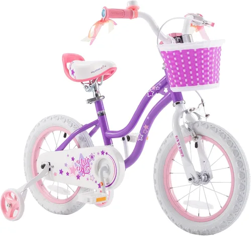 Miniatura 14 de Royalbaby Stargirl Bicicleta infantil de aventura al aire libre con soporte, asiento ajustable y cesta, 18 pulgadas, rosa [3] Rojo coral