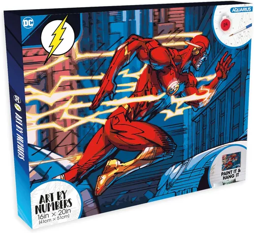 AQUARIUS The Flash Art By Numbers - Kit de pintura (lienzo estirado de 16 x 20 pulgadas), 24 pinturas, 3 pinceles, listo para colgar, coleccionable