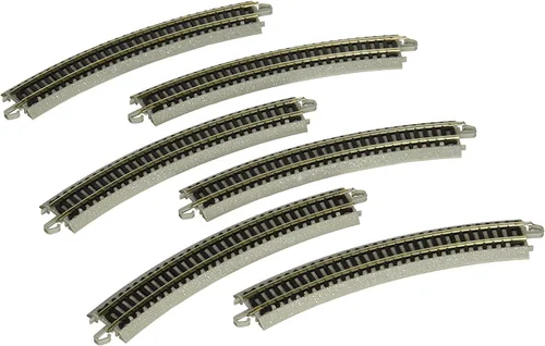 Bachmann Trenes - PISTA E-Z A Presión 11.25" RADIUS CURVED TRACK (6/tarjeta) - Riel Níquel Plata con Roadbed Gris - Escala N, 8