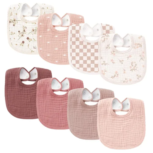Miniatura 10 de Konssy Baberos de Muselina para Bebé Paquete de 8 Baberos Bandana para Babear de Algodón para Niños y Niñas Unisex, Conjunto Suave y Absorbente