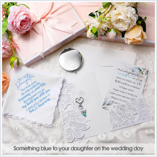 Miniatura 5 de Unittype 5 piezas de regalo de boda para hija de parte de madre, a mi hija, pañuelo compacto espejo de novia, ángel, tarjeta de regalo