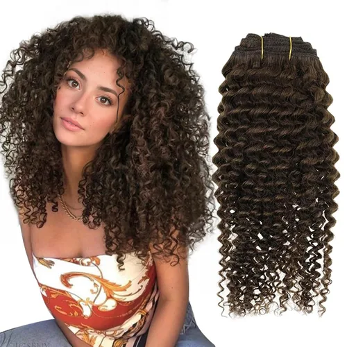 Miniatura 17 de Hetto - Extensiones de cabello humano onduladas con clip, color #2 castaño oscuro, extensiones de cabello humano natural para cabeza completa
