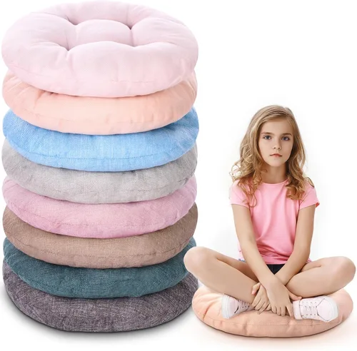 Miniatura 29 de Fumete - 8 piezas de cojines de piso redondos de 16 pulgadas para niños y bebés, asientos flexibles para muebles de aula, almohada de piso
