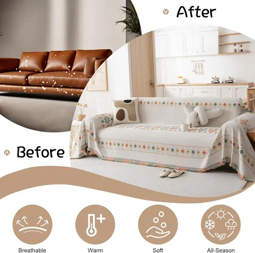 Miniatura 60 de VClife Fundas de sofá bohemio de felpilla para sofá seccional, fundas de sofá suaves y antideslizantes para sofá de 2 cojines, protector de muebles
