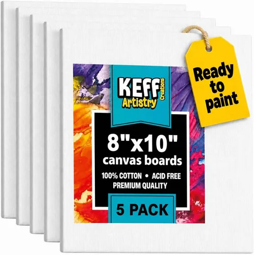 KEFF Lienzo para pintar, paquete de 5 lienzos de 8 x 10 pulgadas, lienzos pequeños 100% algodón con triple imprimación para pintura. Mini lienzos a