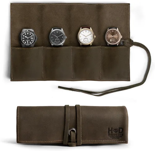 Miniatura 6 de Hide & Drink, Organizador de rollos de reloj de cuero hecho a mano de cuero de grano completo, con capacidad para hasta 4 relojes, fácil de llevar