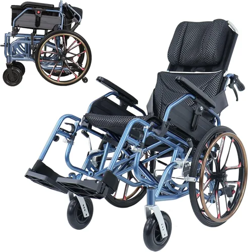 Silla de ruedas reclinable plegable de 20 pulgadas, ruedas traseras y retrocesos elevadores y ancho del asiento de 18 pulgadas, 220 libras, color