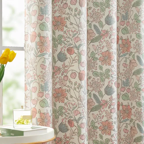jinchan Cortinas de Guardería 95% Blackout Rosa 63 Pulgadas de Largo Cortinas Florales para Habitación de Niñas, Cortinas de Estilo Granja para Sala