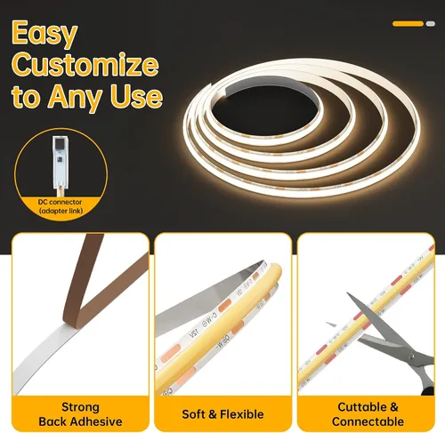 Miniatura 3 de CtrlCV Kit de tira de luces LED COB sintonizable, luz de cinta regulable 2700K-6500K con adaptador remoto IR, cuerda flexible, cinta LED