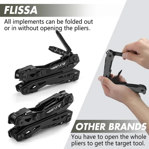 Miniatura 5 de FLISSA Multiherramienta de acero inoxidable 16 en 1, regalos para hombres, multiherramienta EDC con cuchillo de bolsillo, alicates, clip