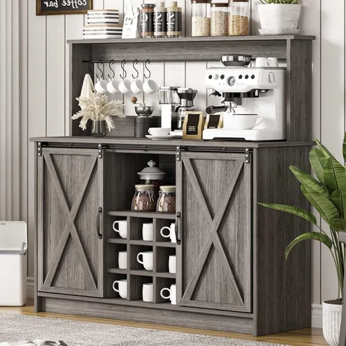 Miniatura 9 de 4ever2buy - Gabinete de café-bar de granja con aparador, gabinete de buffet de 31 pulgadas con puerta corrediza de granero, gabinete de barra