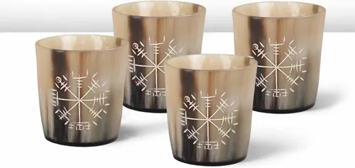 Miniatura 51 de Handicrafts Home Juego de 4 vasos de chupito hechos a mano, patrón entrecruzado de 6.5 onzas, chupitos de whisky vikingo naturales para cócteles