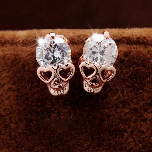 Aretes de calavera de esqueleto de Halloween para mujer, aretes de calavera gótica, aretes de cristal de diamantes de imitación brillantes, joyería