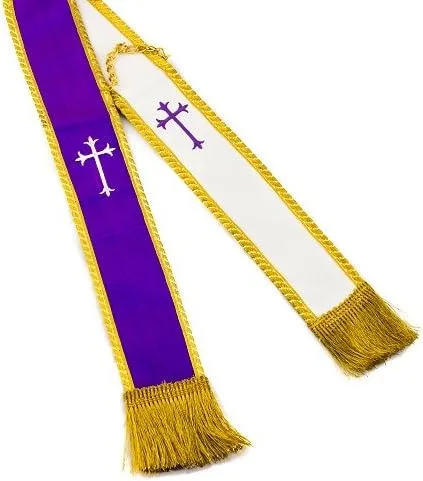 Miniatura 2 de mds - Estola de visitaconfesional- Seda pura, Violeta, blanco y oro
