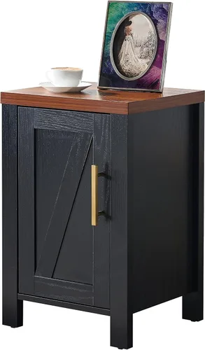 Miniatura 3 de Kings Brand Furniture Sendero Mesita de noche auxiliar con armario de almacenamiento, moderna y elegante mesita de noche con estante