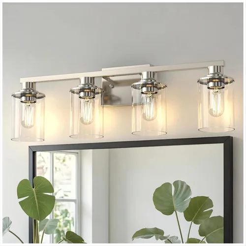 Miniatura 16 de DORESshop Lámparas de baño, 3 luces negras y doradas para baño sobre espejo con pantalla de vidrio transparente, luces de tocador para baño, Negro