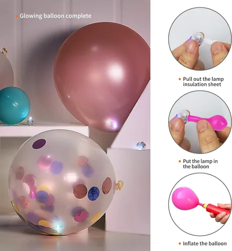 Miniatura 4 de Aogist - 50 mini luces de 10 colores, luz LED impermeable de largo tiempo de espera, funciona con pilas, lámpara de bola para globo, farol de papel