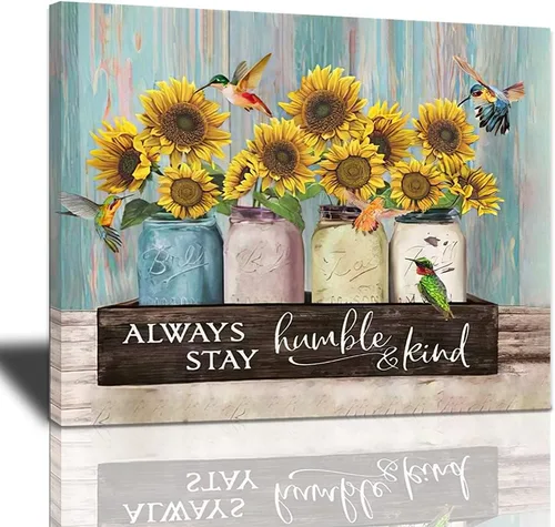 Miniatura 25 de Bulldog Leather Works Lienzo decorativo abstracto de colibrí y girasol, con citas inspiradoras, póster de flores de granja, decoración moderna