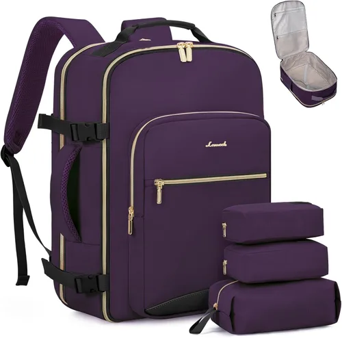 Miniatura 46 de LOVEVOOK Mochila de viaje de 40L aprobada para vuelo, 3 cubos de embalaje, bolsa de viaje impermeable para artículos personales, equipaje de mano