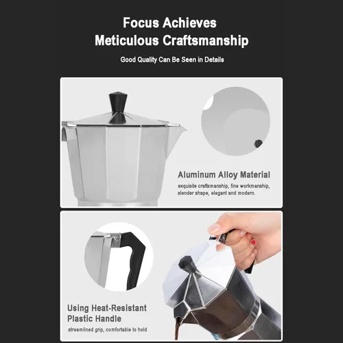 Miniatura 5 de Cafetera de café expreso para estufa, olla moka de 9 tazas Cafetera de aluminio con filtro de acero inoxidable Cafetera de espresso clásica