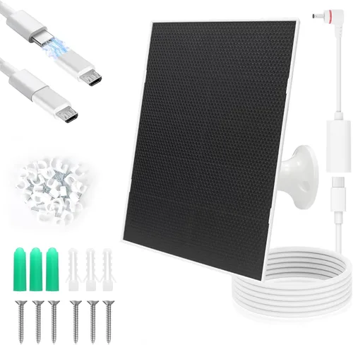 4W Solar Panel for Security Camera,Type C&Micro Solar Panel Charger for Rechargeable Battery Powered Outdoor Camera,Adjustable Mount Solar Panels
