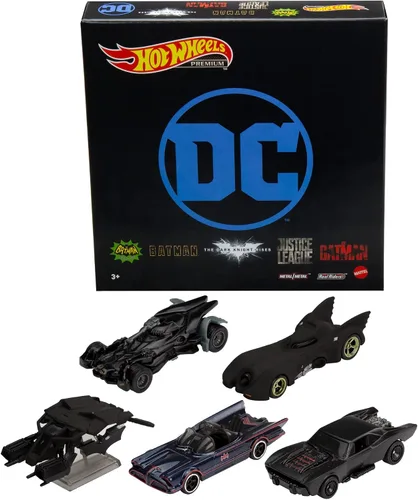 Paquete de juguetes de autos Hot Wheels Batman Batmobile, conjunto de 5 fundiciones favoritas de los fans en escala 1:64 con empaque especial