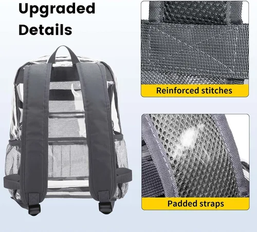 Miniatura 4 de Vorspack Mochila transparente resistente - Mochila transparente de PVC grande para libros para trabajo universitario, Gris, Transparente