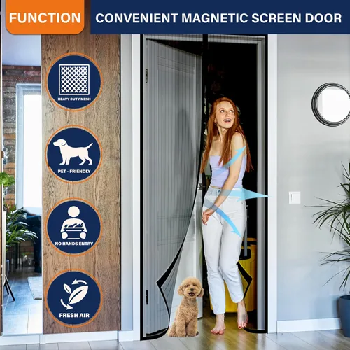 Miniatura 6 de Puerta mosquitera magnética, mantiene a los insectos fuera, apta para mascotas y niños, funciona con puertas delanteras, puertas correderas, se