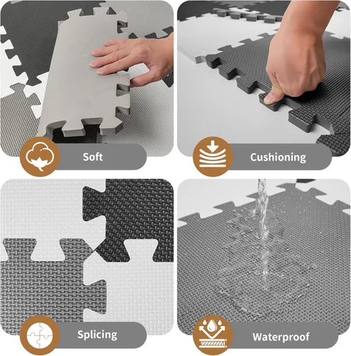 Miniatura 4 de 36 piezas de tapete de juego para bebé para el piso, azulejos de espuma para niños con entrelazado, alfombra de rompecabezas de espuma cuadrada