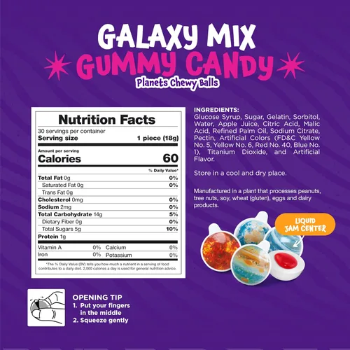 Miniatura 2 de Planet Mix Gomitas de Caramelo en Bolitas - Tarro de 19 onzas (30 unidades) - Centro de mermelada de fresa - Caramelo masticable envuelto