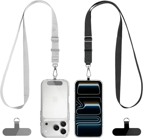 CACOE Paquete de 2 cordones para teléfono, 2 correas ajustables para el cuello, 2 parches, cordones universales multifuncionales compatibles con la