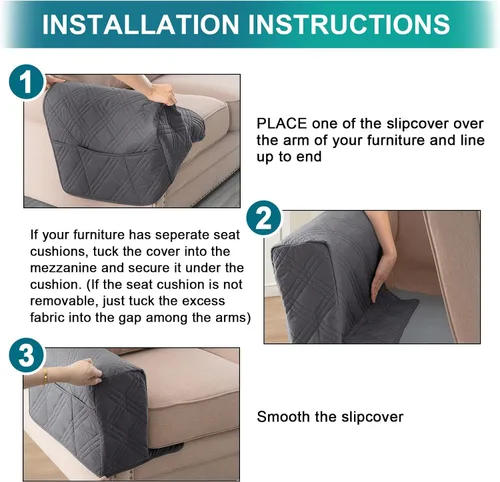 Miniatura 7 de Turquoize Fundas impermeables para reposabrazos de sillas y sofás, 2 unidades, protectores de brazo para sofá con bolsillo lateral, protector