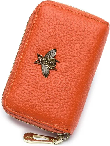 Miniatura 20 de imeetu Soporte para tarjetas de crédito RFID, cartera pequeña de cuero con cremallera para mujer