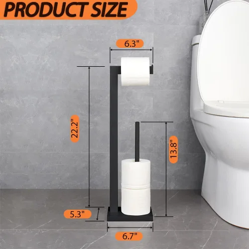Miniatura 5 de GERZWY SUS 304 - Soporte de papel higiénico de acero inoxidable, soporte de papel higiénico de pedestal con reserva, negro mate DZY004-BK