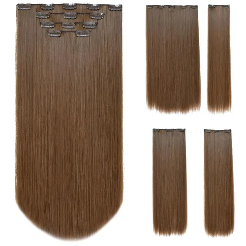 Miniatura 34 de SYXLCYGG Extensiones de cabello negro lacio, 4 piezas, extensiones de cabello con clip de 22 pulgadas, 5.5 onzas, pieza de cabello sintético