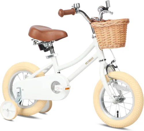Miniatura 23 de Petimini Vintage Kids Bike for Girls, 12–20 Inch Classic Bicycle with Wicker Basket & Bell, High Tensile Steel Frame, Training Wheels (12–18”), 85%