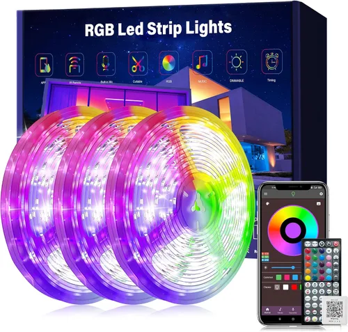 Miniatura 9 de Ledagic - Luces LED de 50 pies para dormitorio, tira de luces LED con sincronización de música, cambio de color, control remoto de 60 teclas