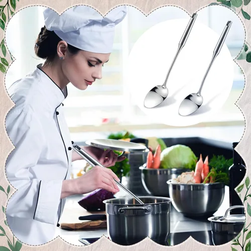 Miniatura 6 de 2 cucharas de cocina de acero inoxidable, 15 pulgadas, grande de acero inoxidable sólido, cuchara para cocinar, cocina antiadherente y resistente al