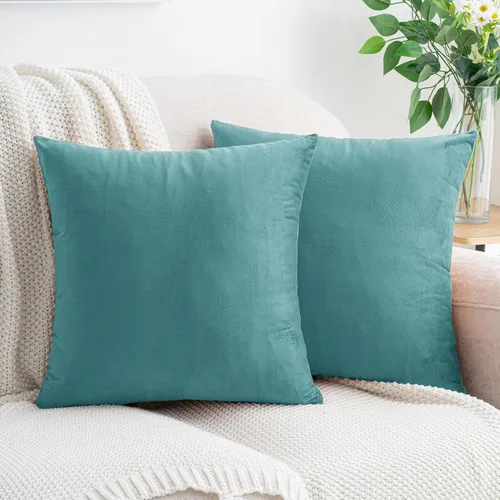 Miniatura 31 de HWY 50 Juego de 2 fundas de almohada de terciopelo verde azulado de 16 x 16 pulgadas, suaves, acogedoras, lisas, decorativas, de lujo, para sofá