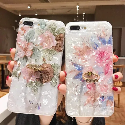 Miniatura 5 de Qokey Funda compatible con iPhone 11 de 6.1 pulgadas, diseño floral transparente para mujer con soporte de anillo giratorio de 360 grados, funda