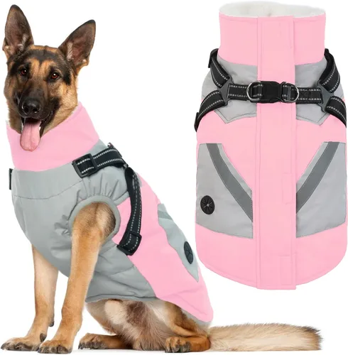 Miniatura 17 de IECOii Chaqueta para perro con arnés de invierno integrado, color negro, XXXL, abrigo de perro con cremallera, ropa de invierno para perros grandes