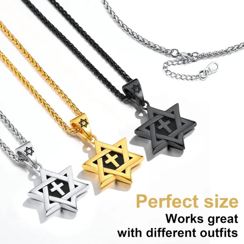 Miniatura 6 de ChainsPro Collar de estrella de David para hombre, oro de 18 quilates, acero inoxidable, negro (caja de regalo)